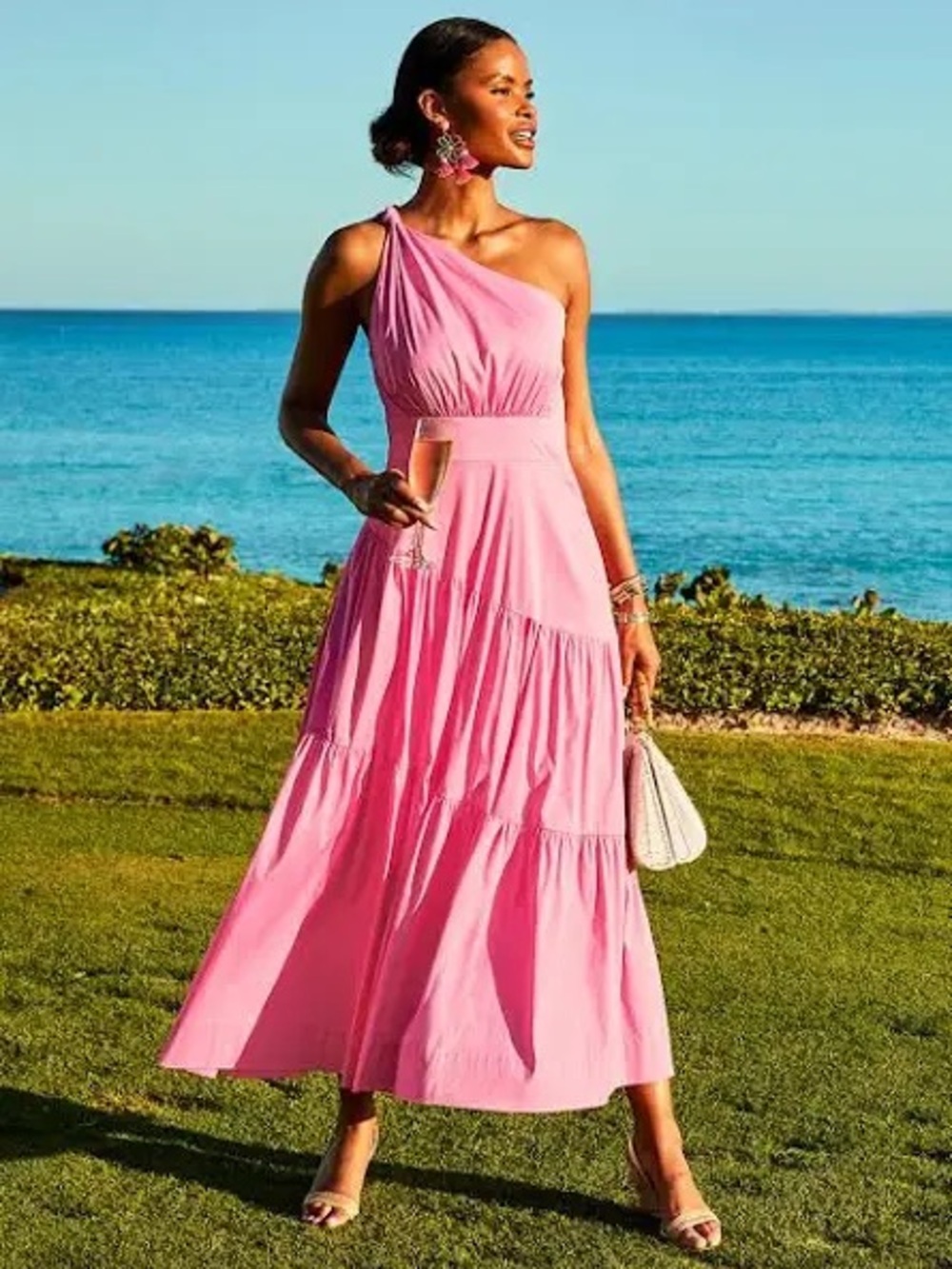 Lilly Pulitzer Lucilyn One Shoulder Cotton Maxi Dress in Confetti Pink Sz 12